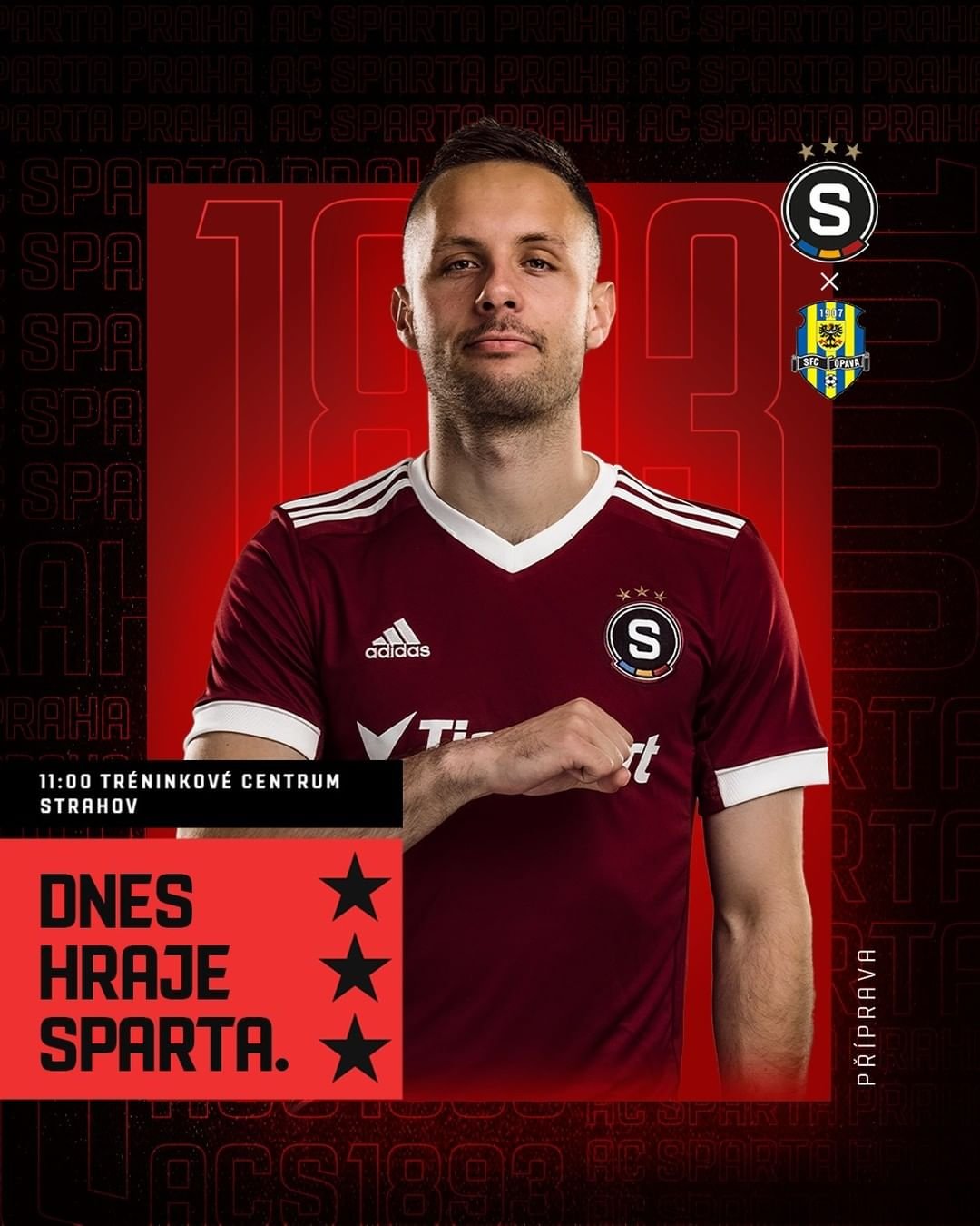 ⚽️ Dnes nás čeká druhé přípravné utkání. Od 11 hodin nastoupíme na Strahově proti @sfcopava ? #acsparta